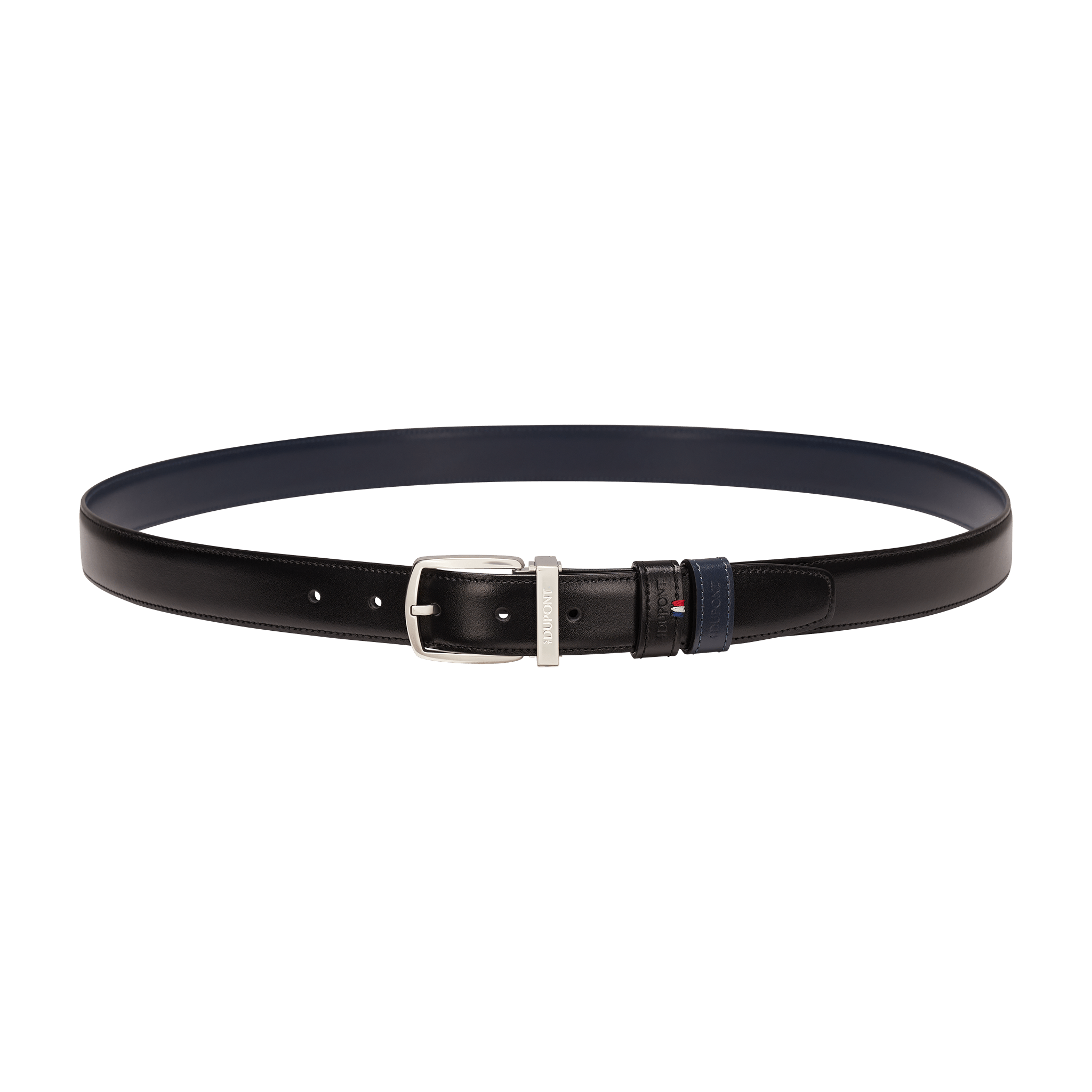 Line D reversible black and dark blue leather belt. Luxury Line D reversible black and dark blue leather belt. Luxury