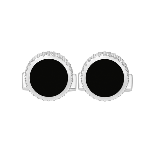 005845 - STDUPONT - International - Round black lacquer and diamond head cufflinks - 1