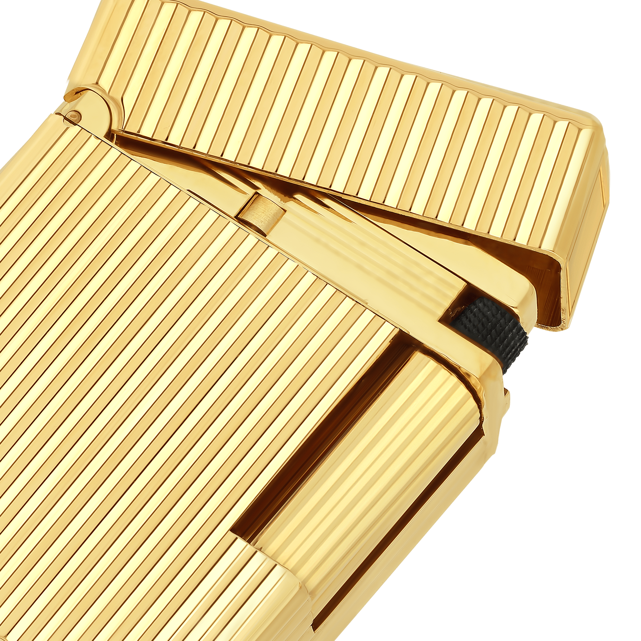 Open gold S.T. Dupont Ligne 1 showing its lid and ignition mechanism